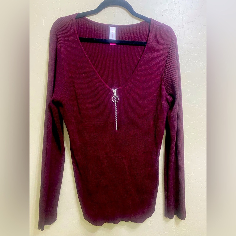 Burgundy Front Zip Sweater